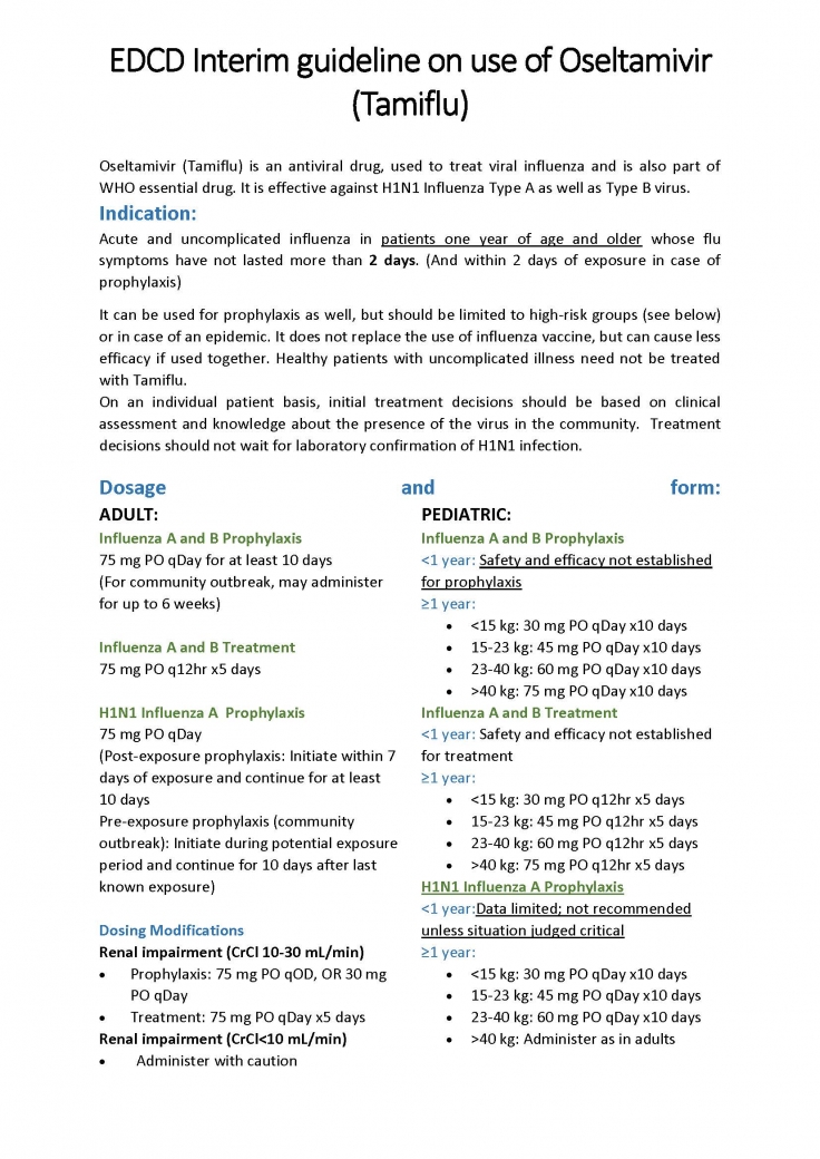 Interim Guideline on use of Oseltamivir Tamiflu